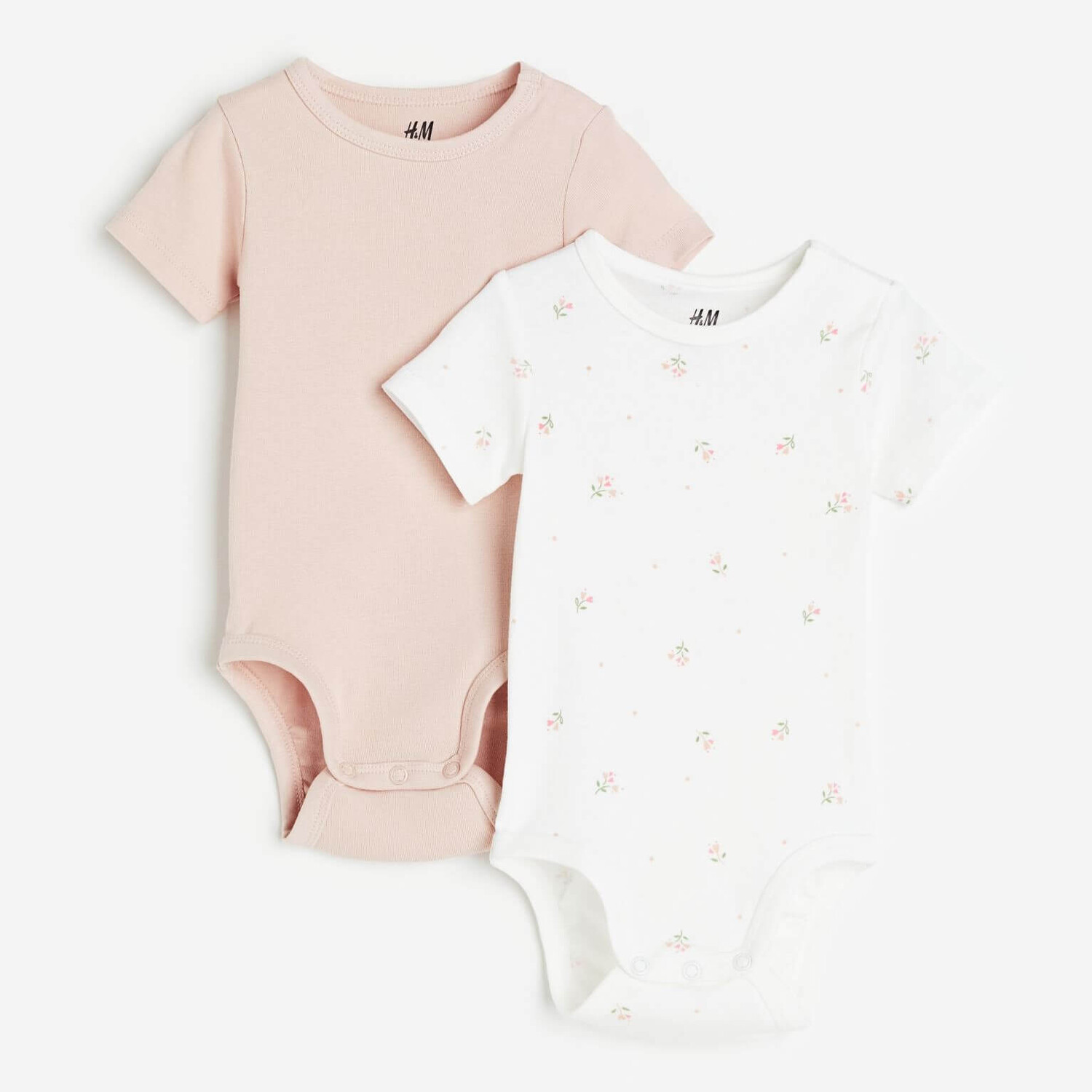 

Комплект боди H&M Floral Short-sleeved, 2 пары, нежно-розовый