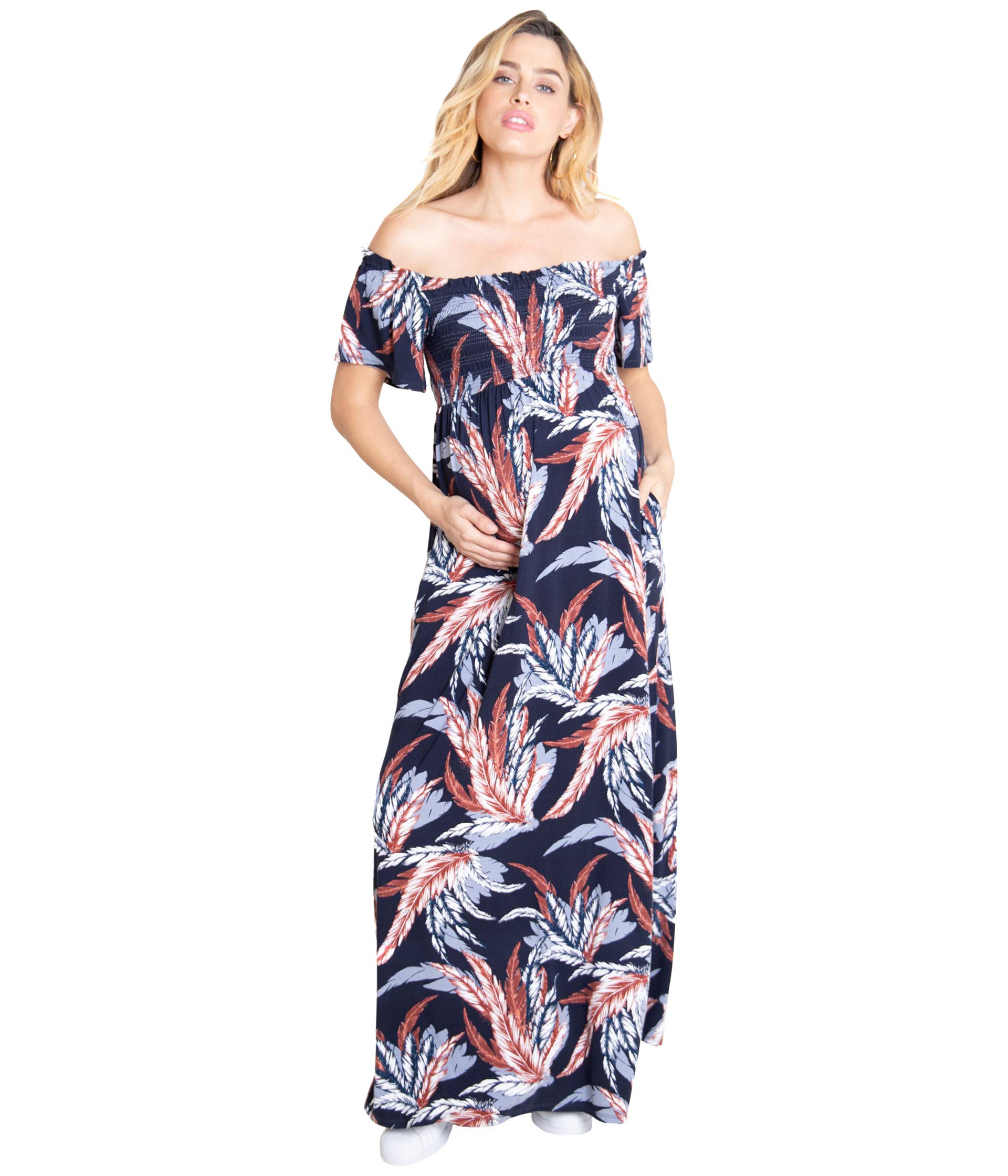 Платье Ingrid & Isabel, Maternity Off-the-Shoulder Smocked Maxi Dress xhd43 feathers
