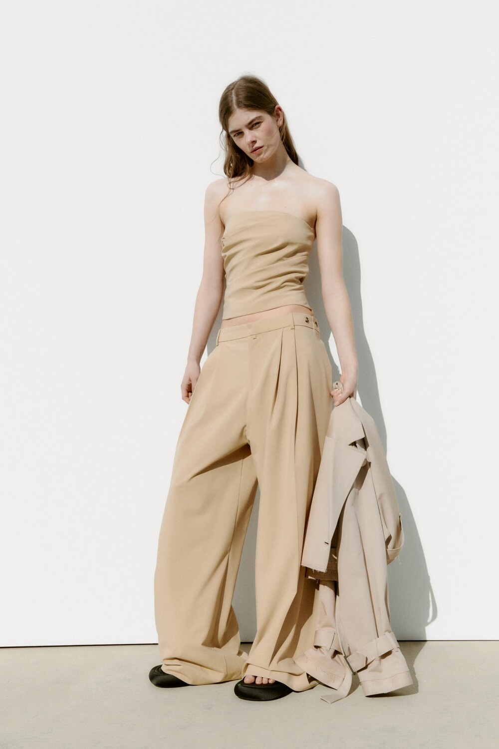 

Брюки полной длины ZARA, кэмел