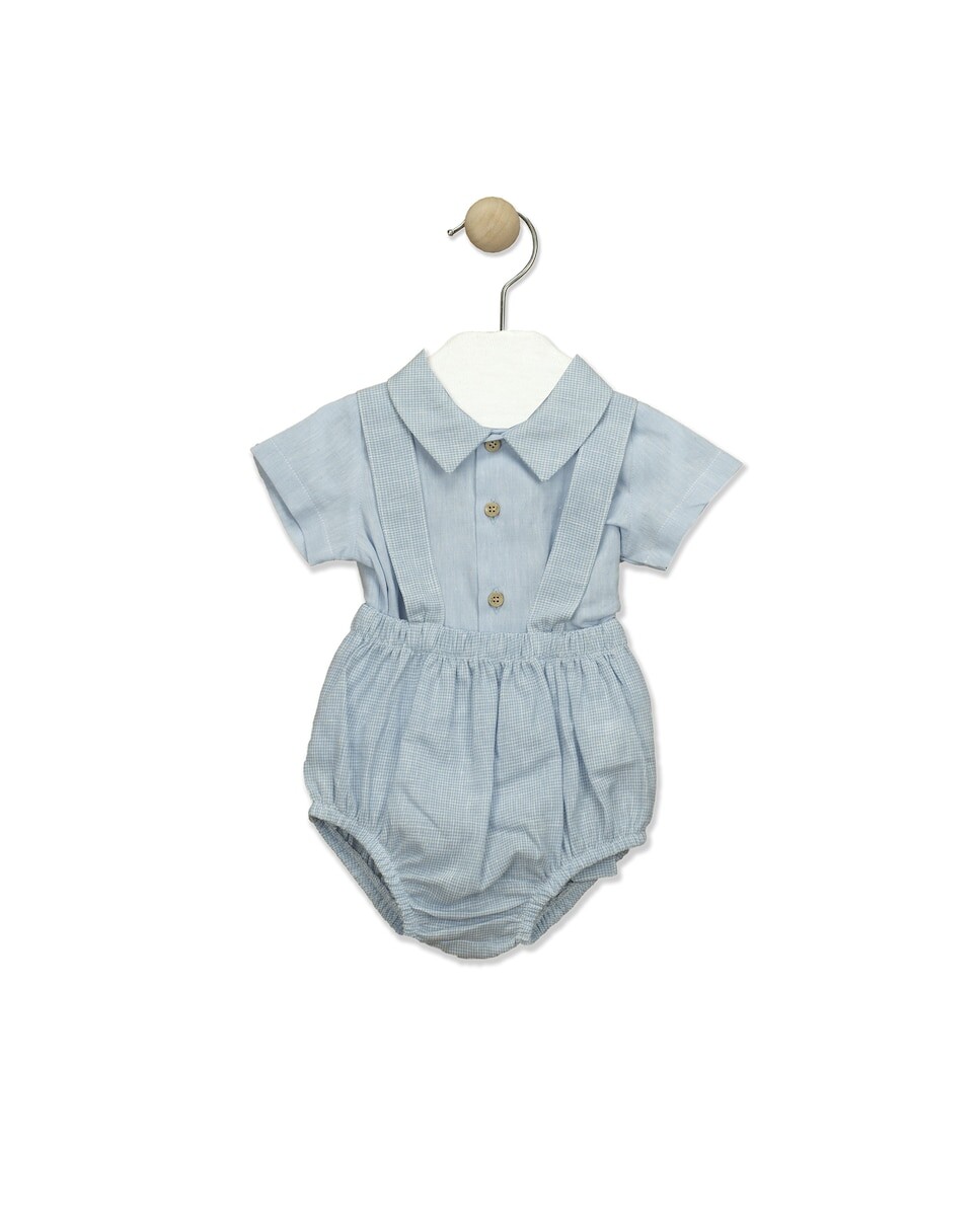 

Комплект для мальчика с рубашкой с V-образным вырезом из мягкой клетчатой ​​ткани BABIDÚ, светло-синий