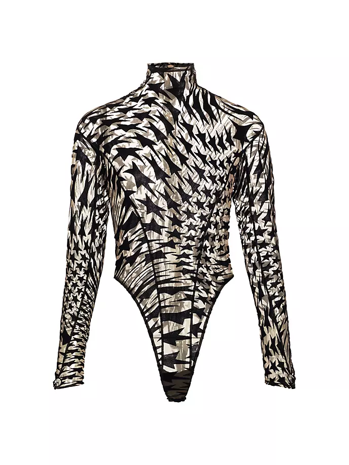 

Боди из сеточки с флокированием и звездами Mugler, черный