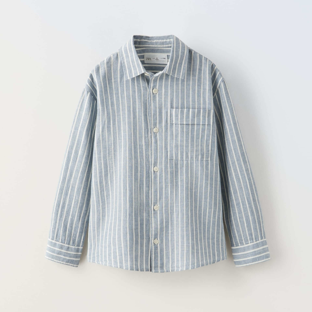 Рубашка Zara Striped Linen, зеленовато-синий рубашка zara striped cotton linen синий