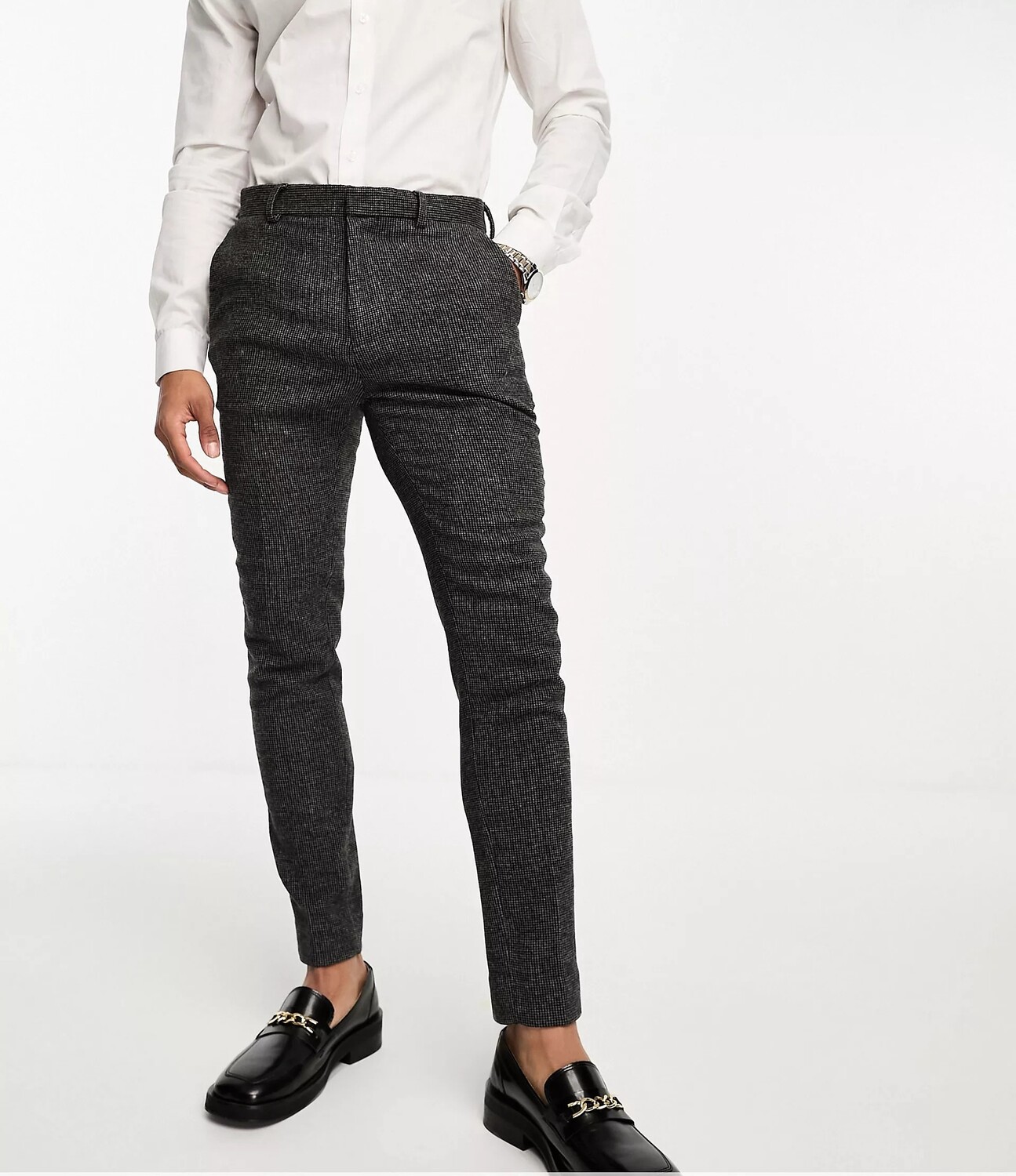 Брюки Asos Design Wedding Super Skinny Wool Mix Puppytooth Suit, черный брюки asos design skinny suit светло коричневый