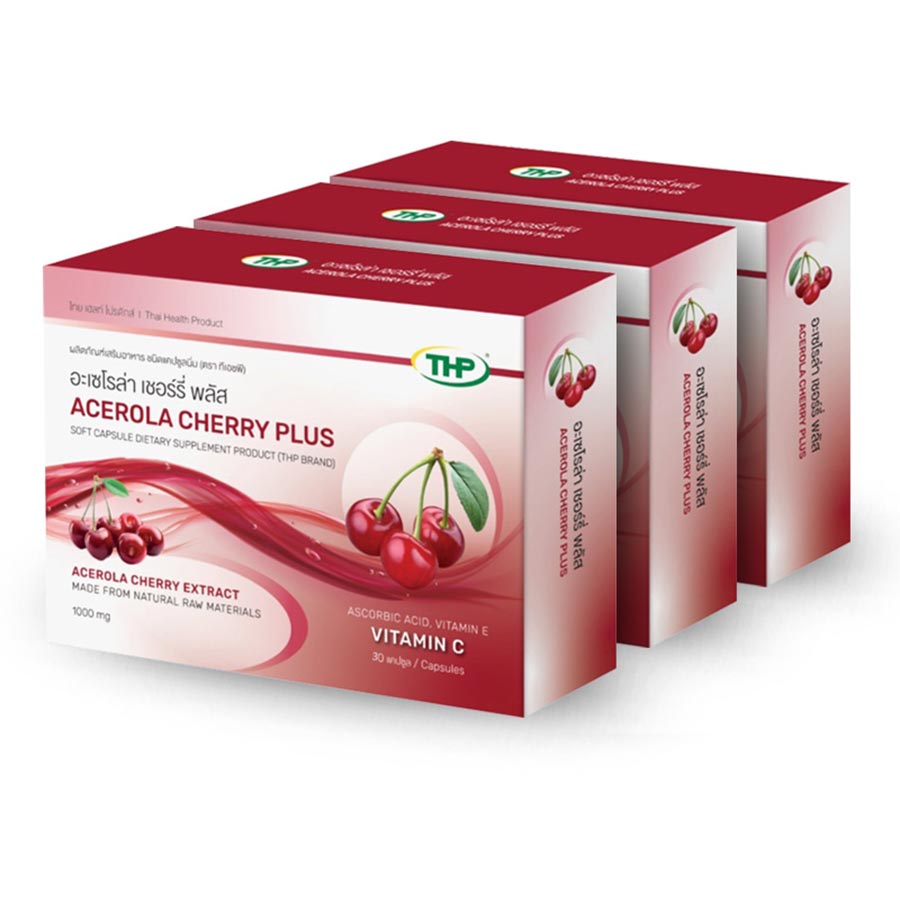 Пищевая добавка THP Acerola Cherry Plus, 3 упаковки по 30 капсул пищевая добавка thp biotin plus zinc 60 капсул