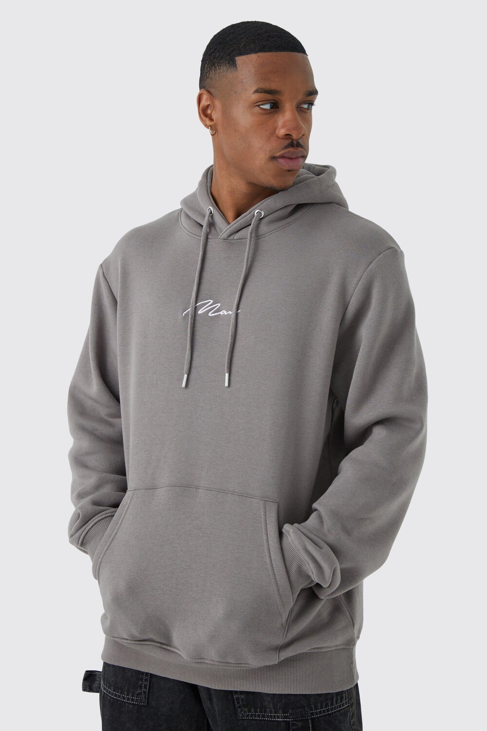 

Мужское худи oversize signature Boohoo, серый