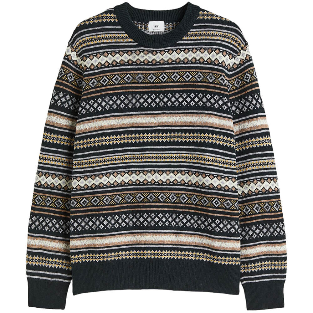 

Джемпер H&M Patterned Regular Fit Jacquard-knit, черный/мультиколор