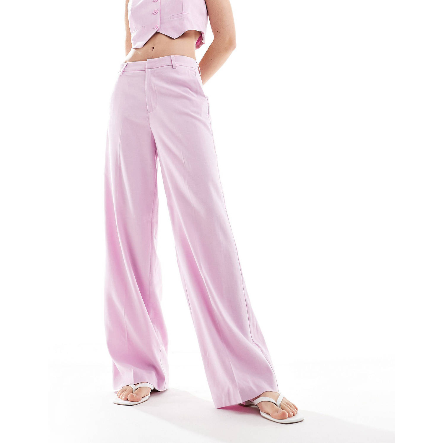 Брюки Only High Waisted Wide Leg, светло-розовый брюки женские с широкими штанинами тонкие повседневные драпированные штаны с завышенной талией в западном стиле текстурные свободные др