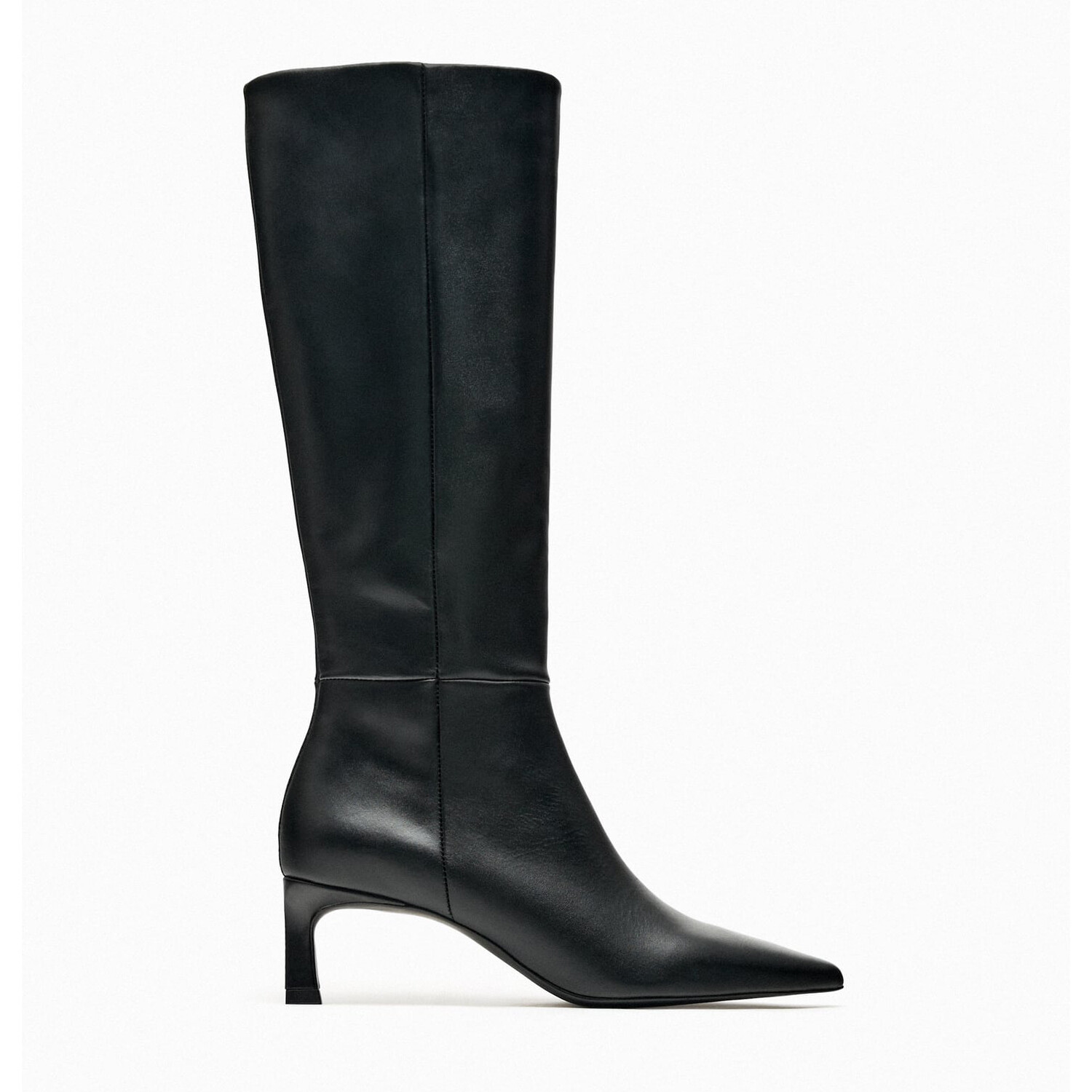 

Кожаные сапоги до колена Zara, черный