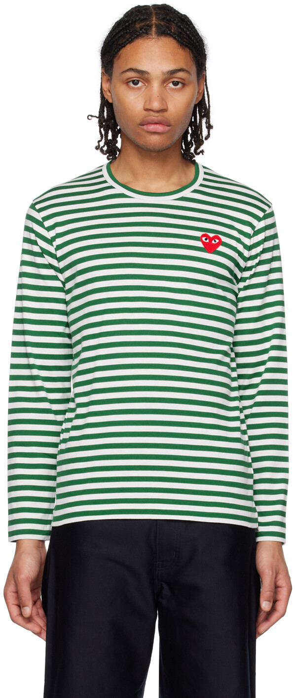 

Зелено-белая футболка с длинным рукавом с сердечками Comme des Garçons Play