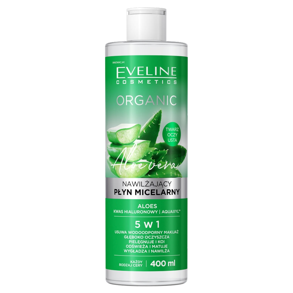 цена Eveline Cosmetics Органическая увлажняющая мицеллярная жидкость для снятия макияжа с алоэ вера 400мл