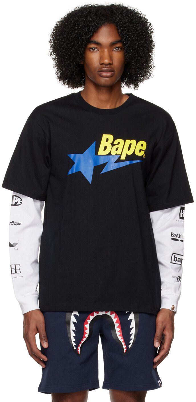 

Черная многослойная футболка с длинным рукавом STA BAPE