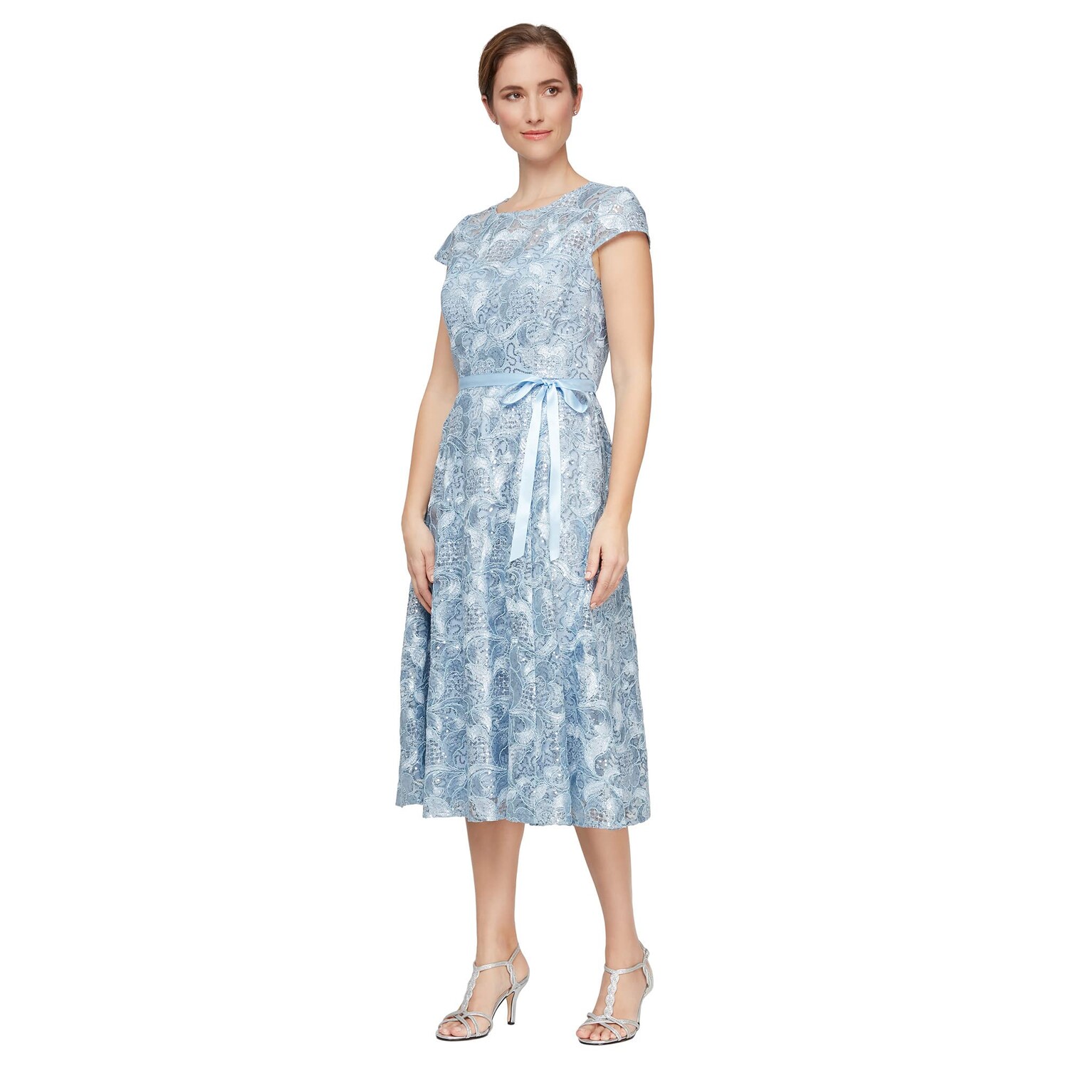 

Платье Alex Evenings, Tea Length Cap Sleeve Dress with A-Line Skirt and Tie Belt