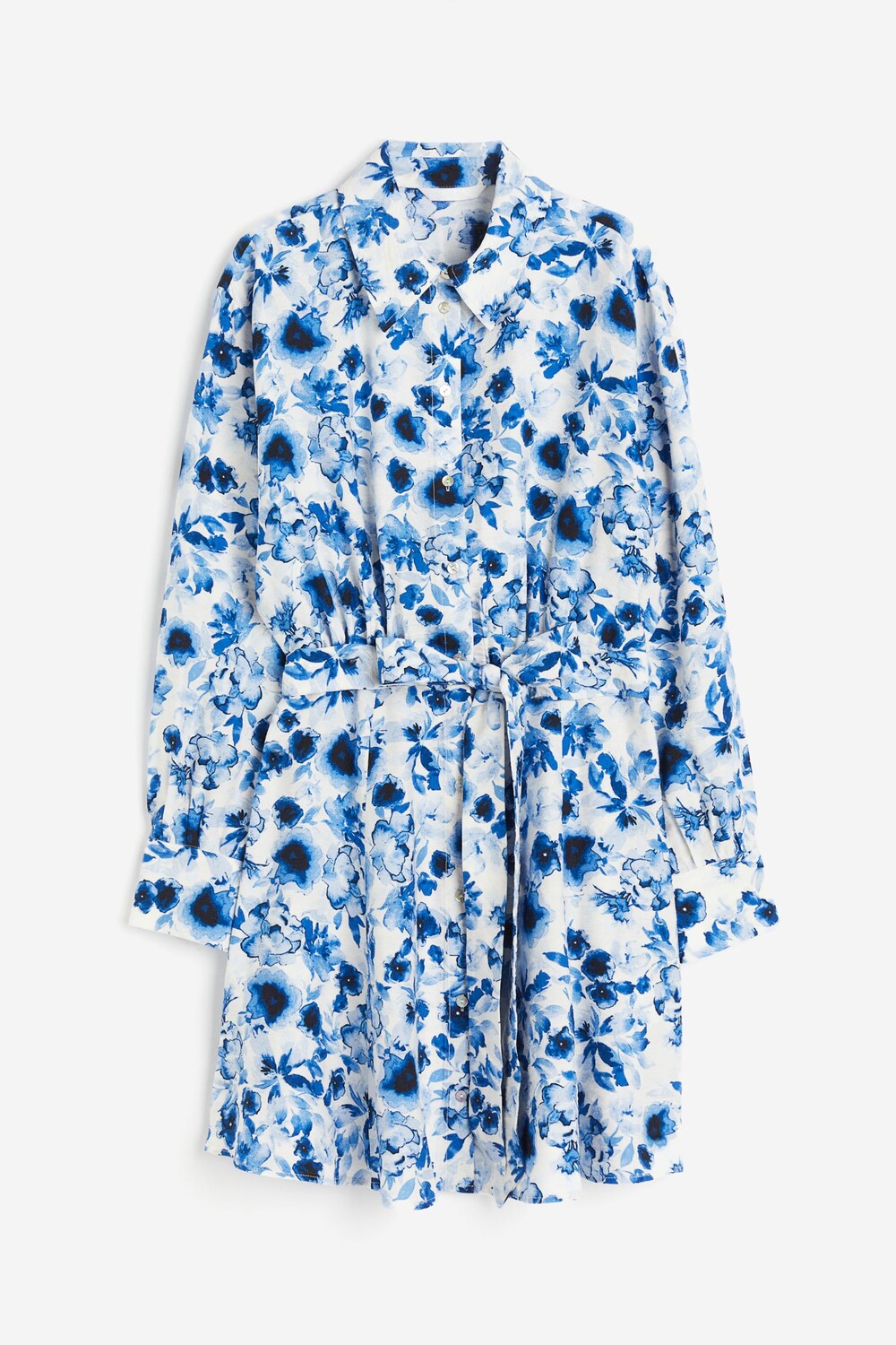

Платье рубашка H&M Belt Flowers, белый/синий