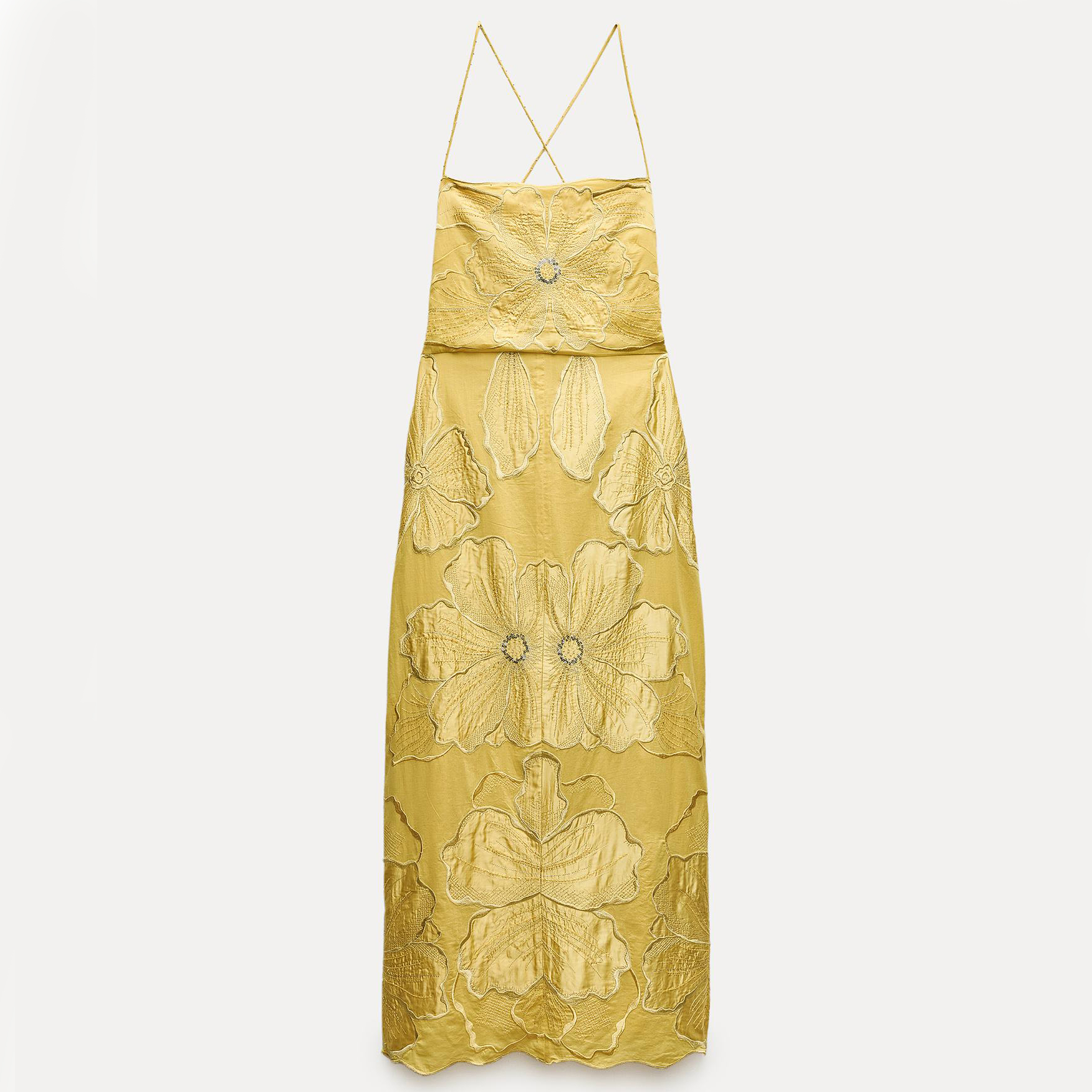 Платье Zara ZW Collection Embroidered Midi, желтый брюки zara zw collection embroidered экрю