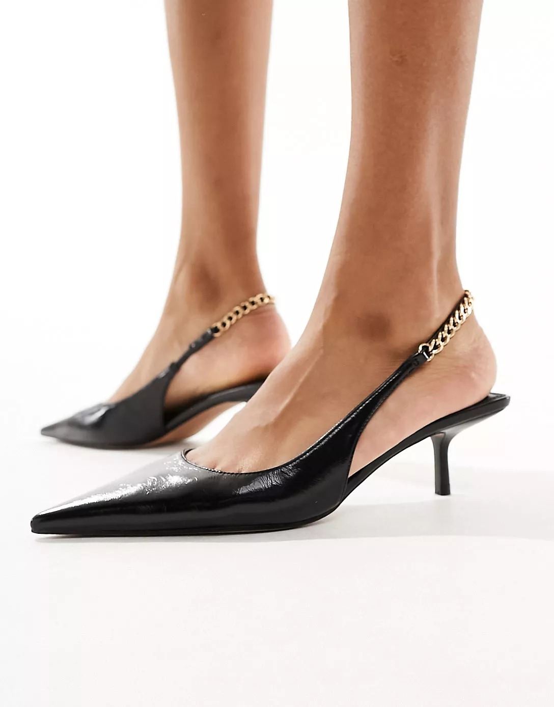 Туфли Asos Design Sharp Slingback Chain Detail Kitten Heel, черный