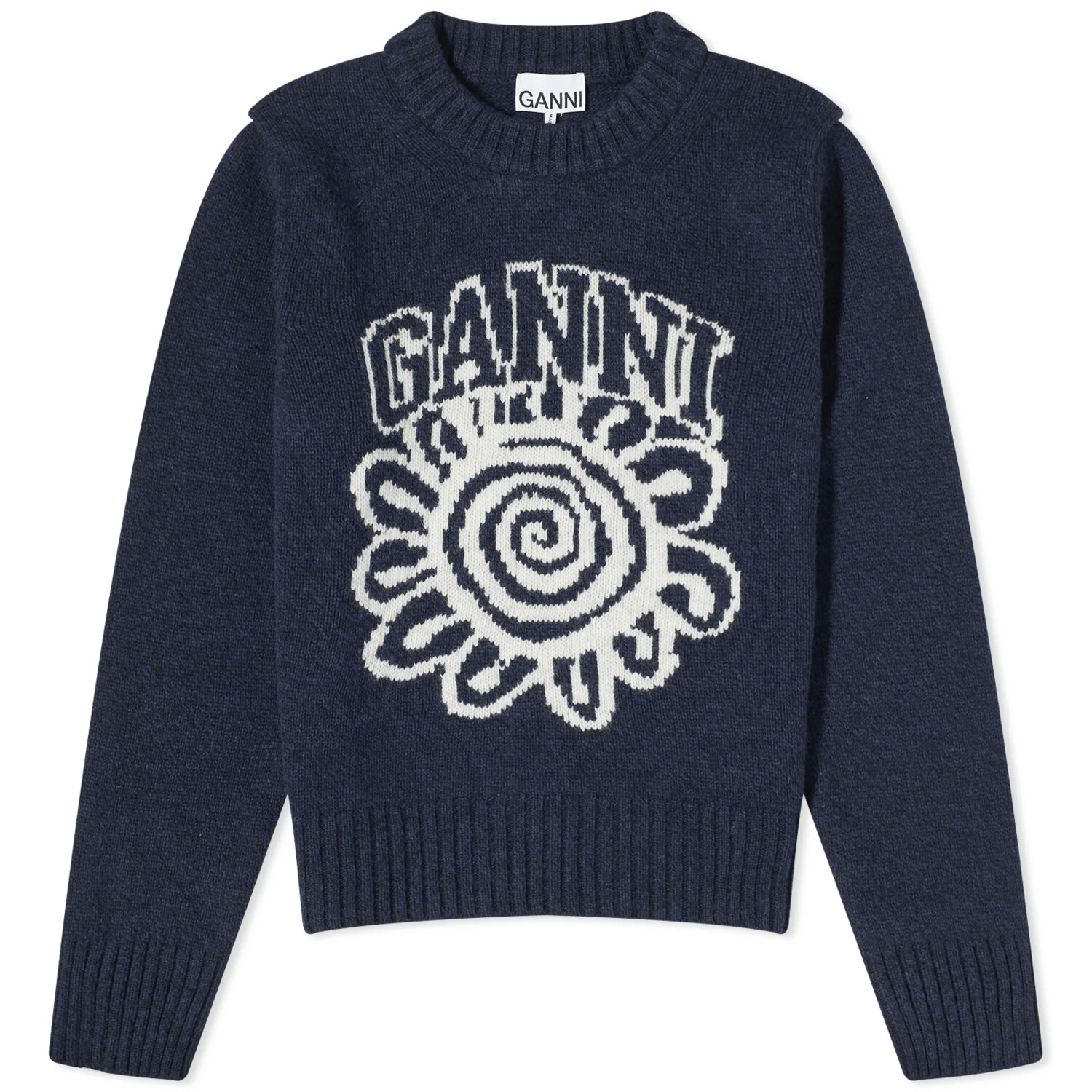 

Свитер Ganni Graphic O-neck Flower, темно-синий/белый