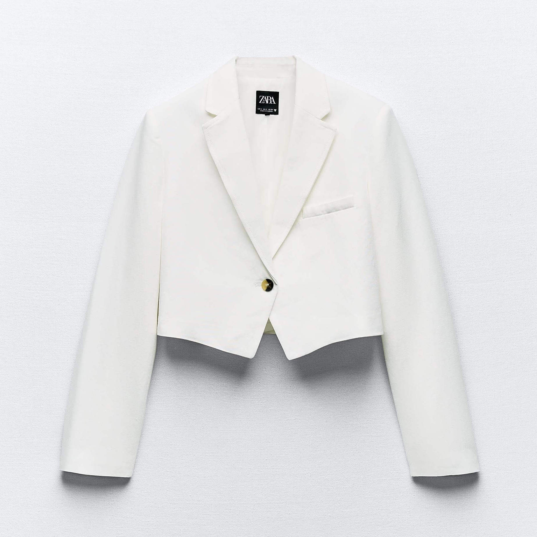 Блейзер Zara Basic Cropped, экрю куртка анорак zara wind protection faux leather cropped экрю