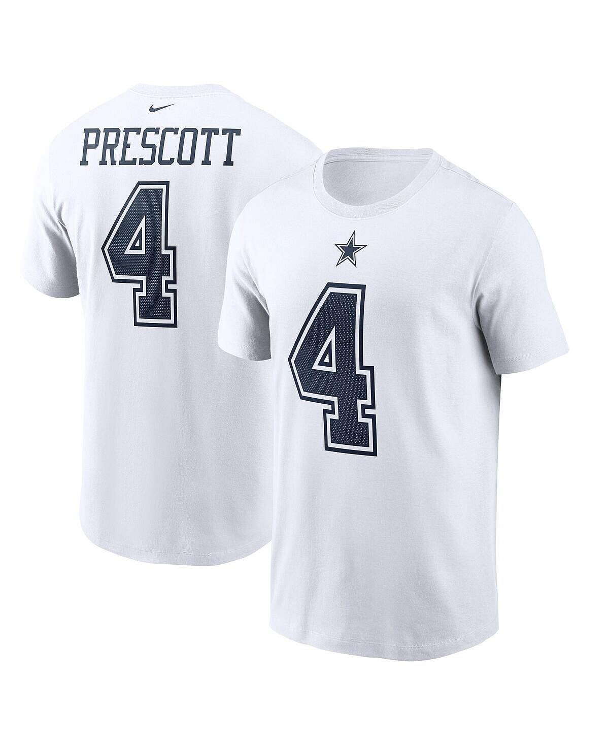 

Мужская футболка dak prescott white dallas cowboys name number Nike, белый