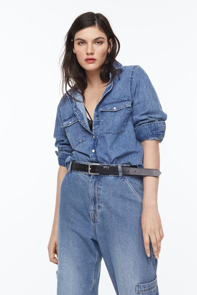 

Джинсовая рубашка облегающего кроя H&M, синий деним