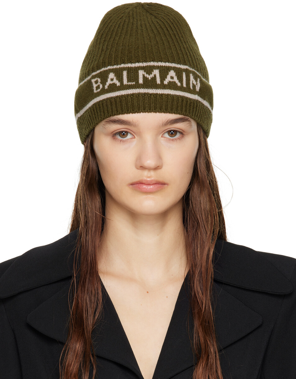 

Зеленая жаккардовая шапка Balmain