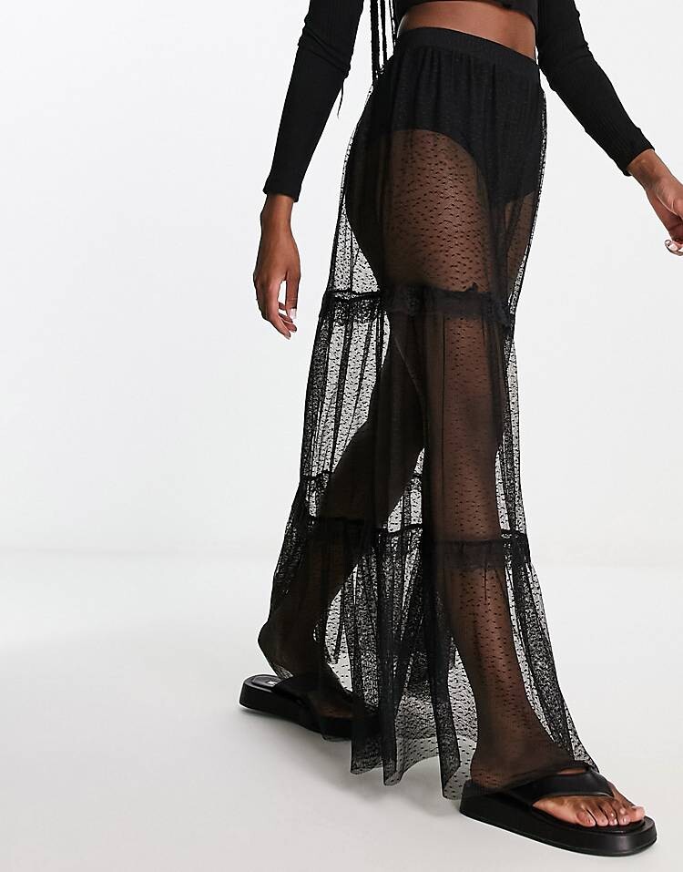 

Черная юбка макси с оборками Miss Selfridge, черный