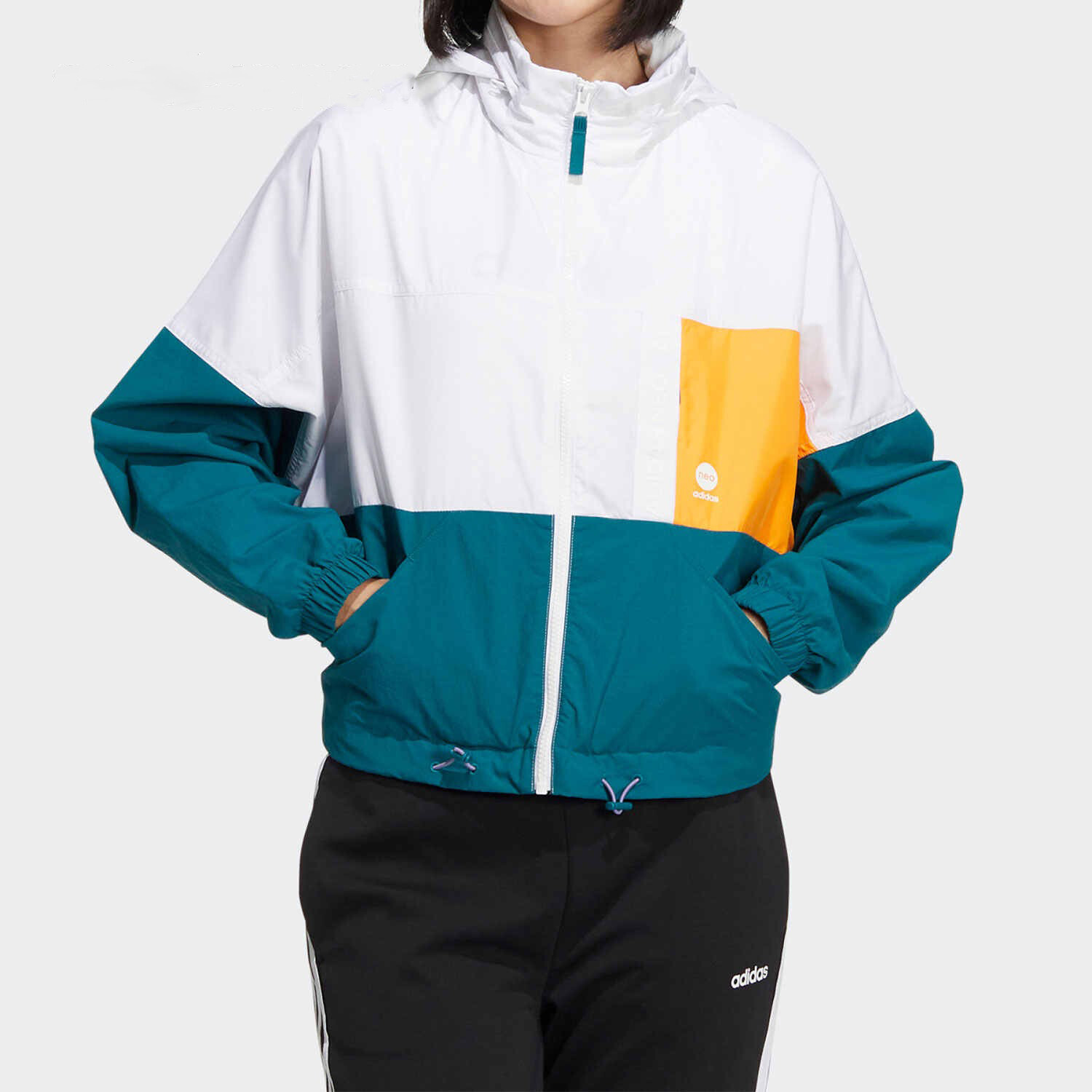 

Куртка Adidas, белый/темно-бирюзовый/желтый