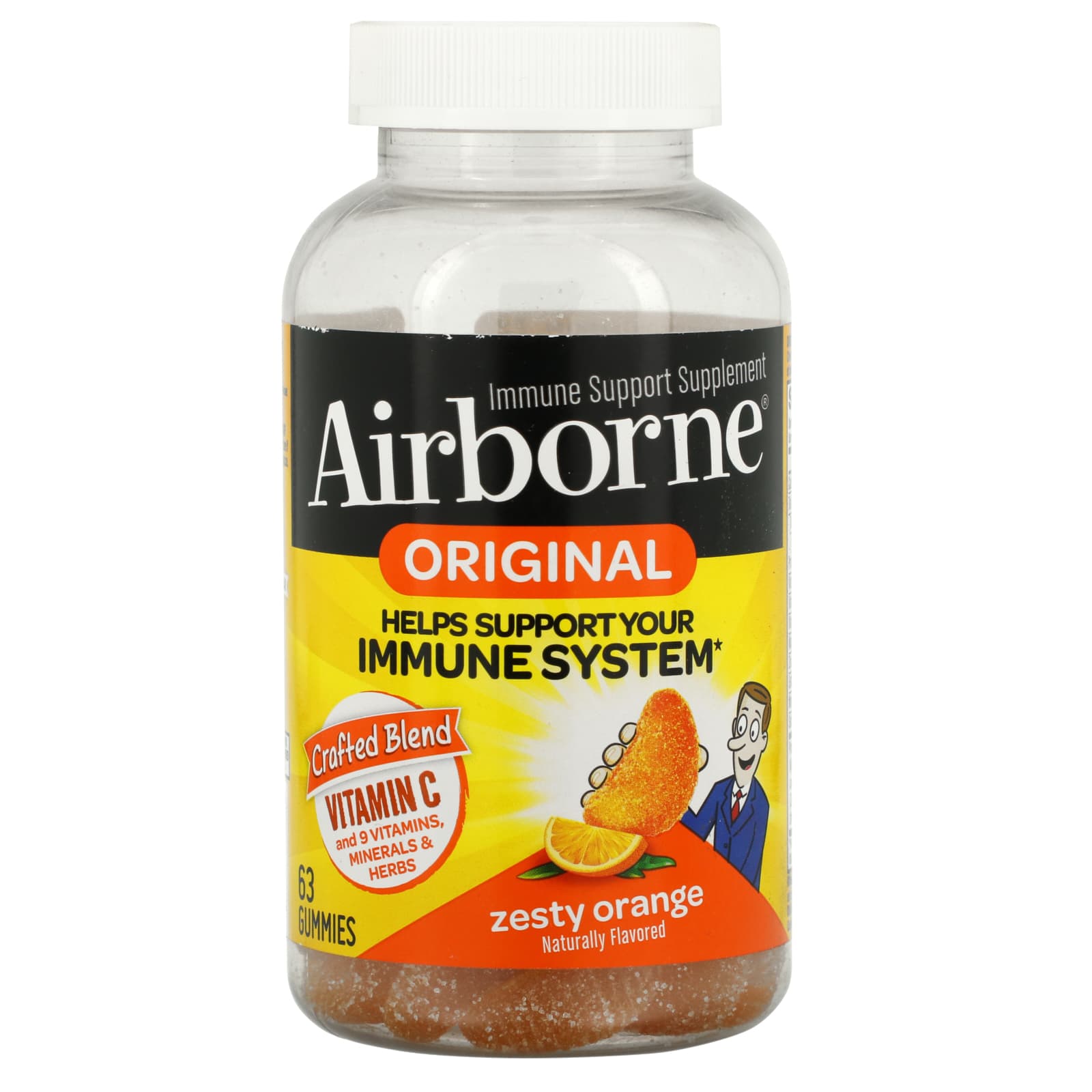 Оригинальная Добавка AirBorne для поддержки иммунитета, пикантный апельсин, 63 жевательные таблетки