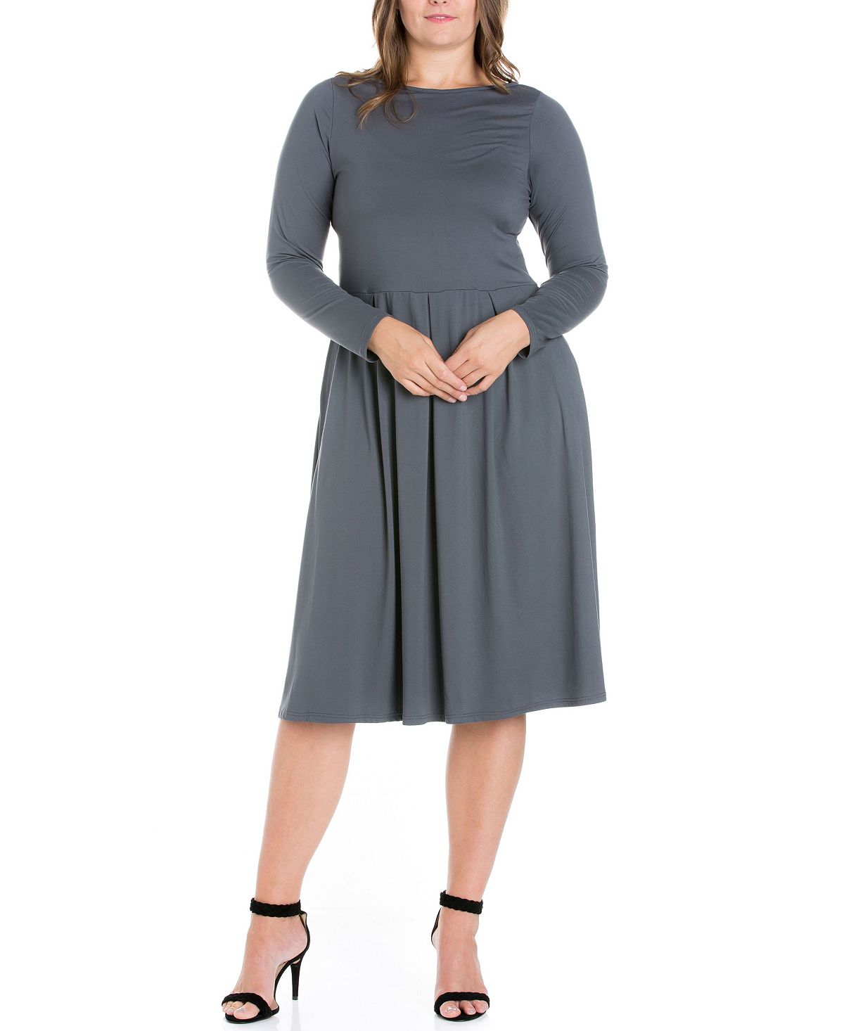 цена Женское облегающее платье миди больших размеров с расклешенной юбкой 24seven Comfort Apparel, серый