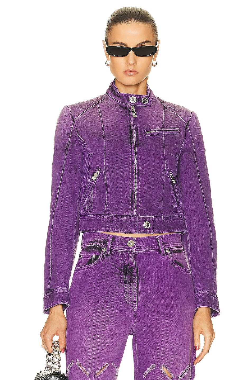 

Куртка Versace Denim, цвет Black & Dark Orchid