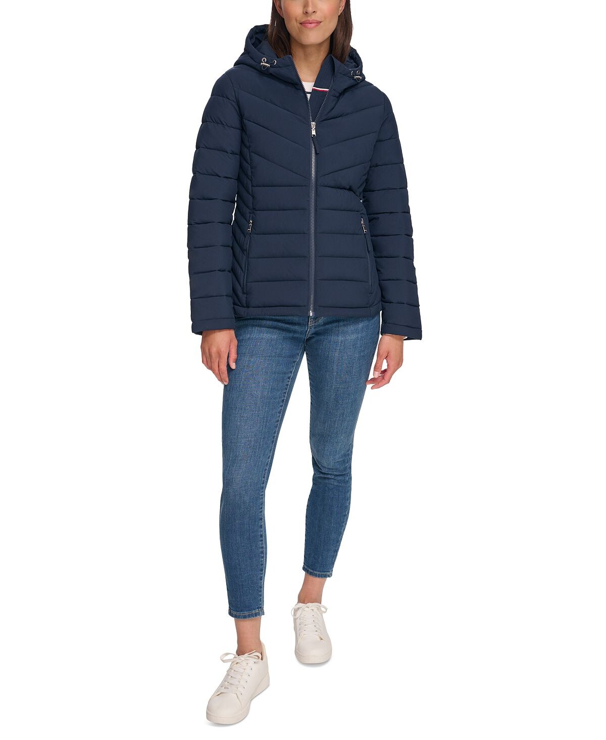 

Женское складное пуховик с капюшоном Tommy Hilfiger, темно-синий