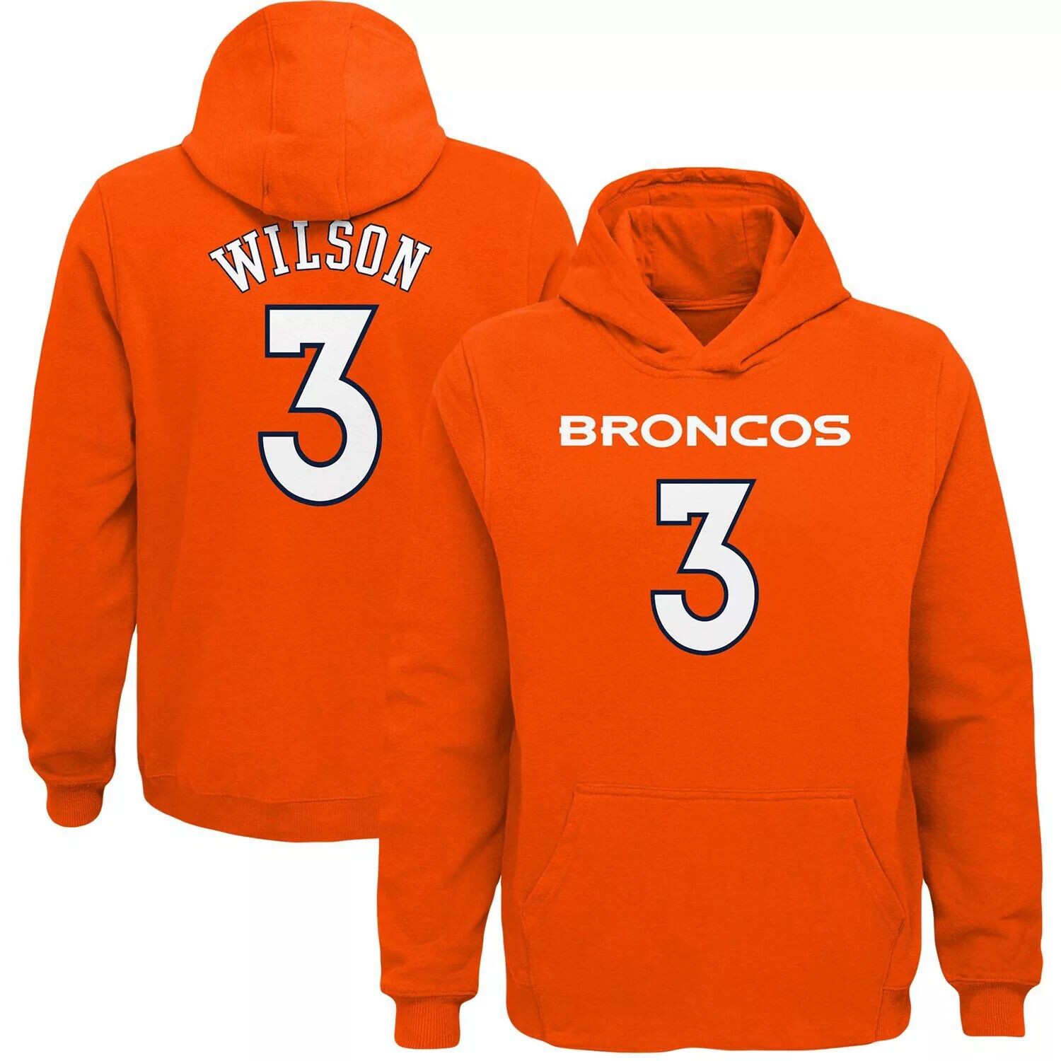 

Молодежный пуловер с капюшоном Russell Wilson Orange Denver Broncos Mainliner с именем и номером игрока Outerstuff
