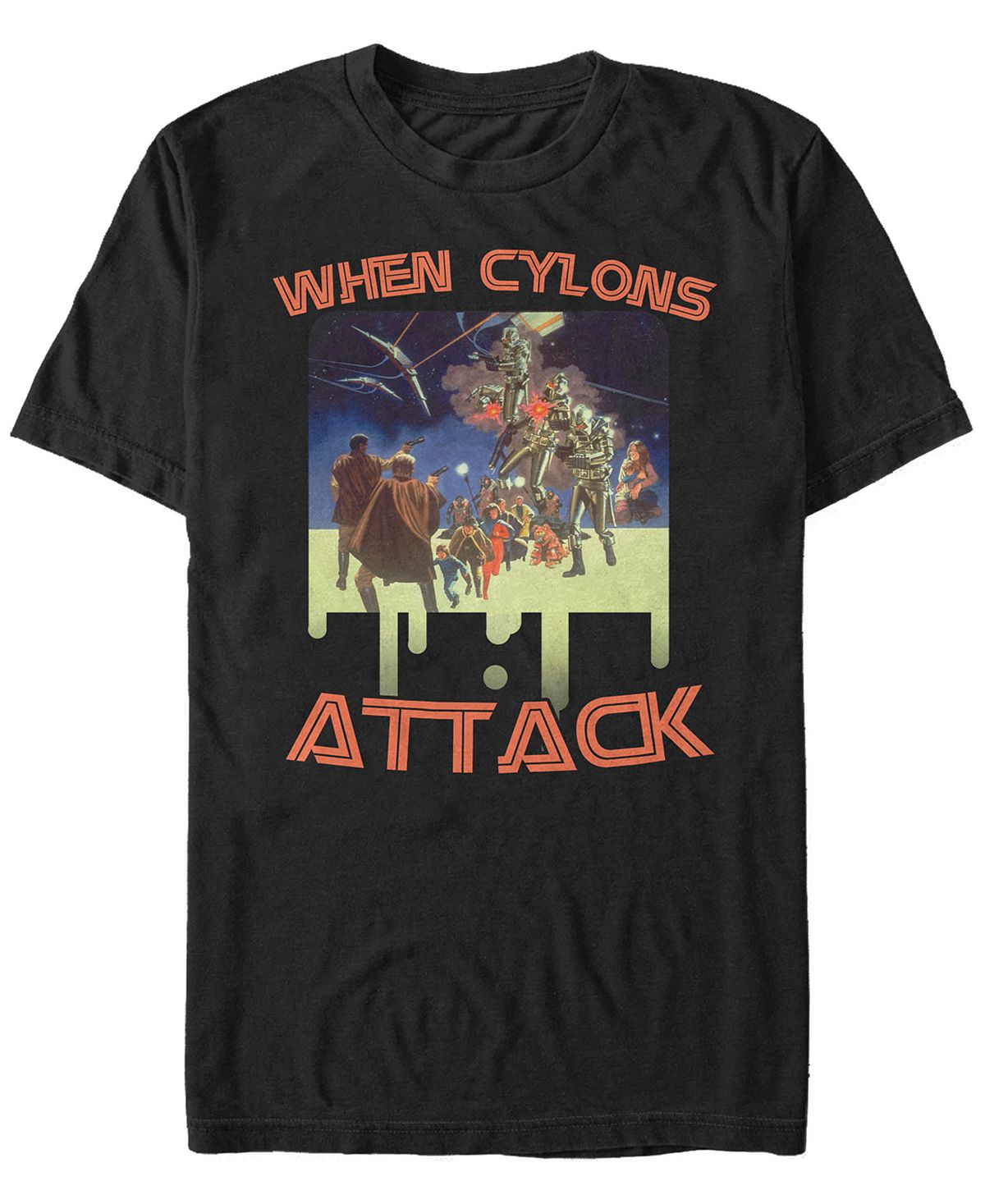 Мужская футболка с коротким рукавом battlestar galactica when cylons attack Fifth Sun, черный