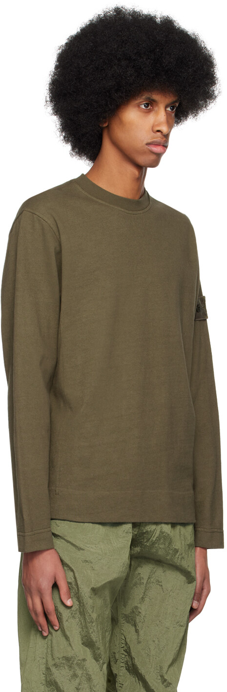 

Зеленая футболка с длинным рукавом с нашивками Stone Island, Зеленый