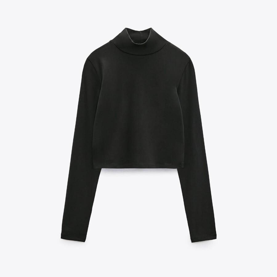 

Лонгслив Zara Cropped Mock Neck, антрацитово-серый