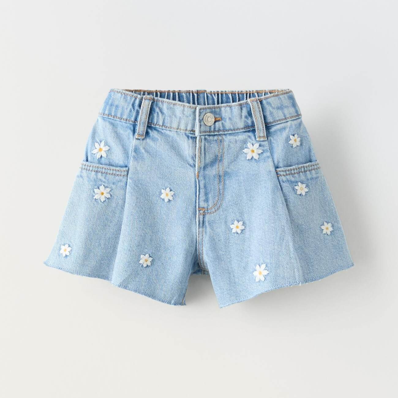 Шорты джинсовые Zara With Embroidered Flowers, голубой