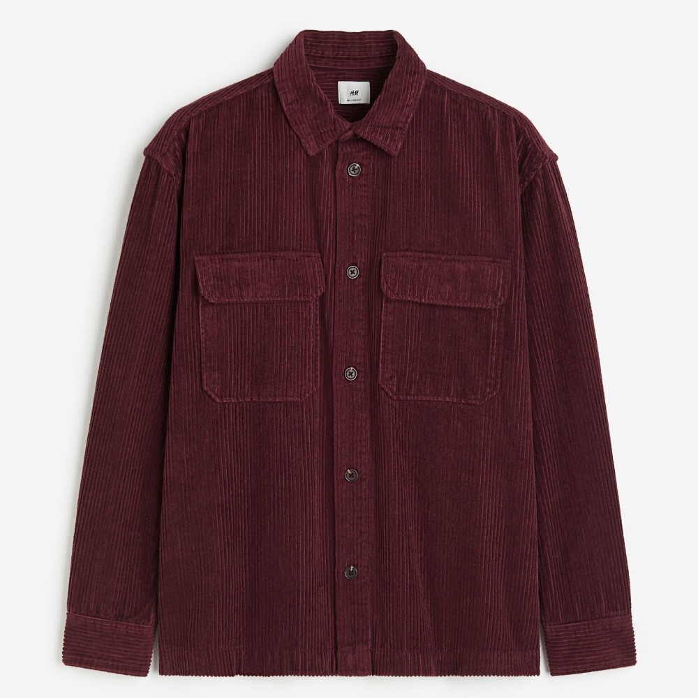 

Куртка рубашка H&M Relaxed Fit Corduroy, бордовый, Красный