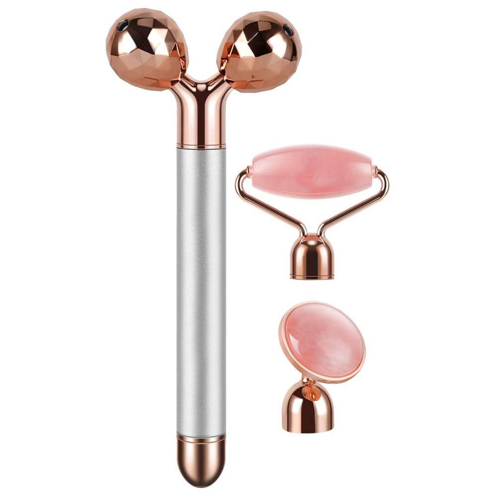 цена Набор для массажа лица Dangshan 3-in-1 Electric Jade Roller 3D Roller, серебристо-розовый