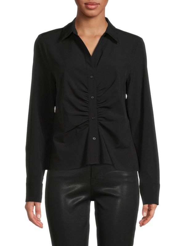 цена Однотонная рубашка со сборками Calvin Klein Black
