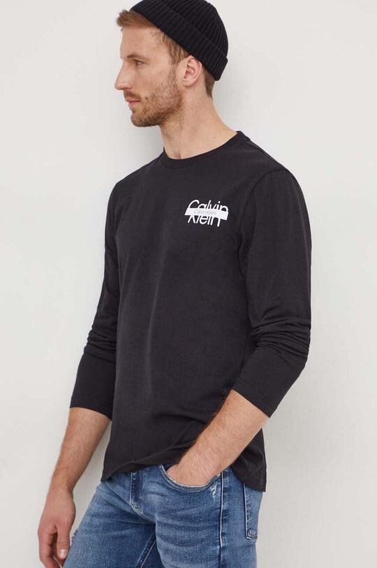 

Хлопковый топ с длинными рукавами Calvin Klein, черный