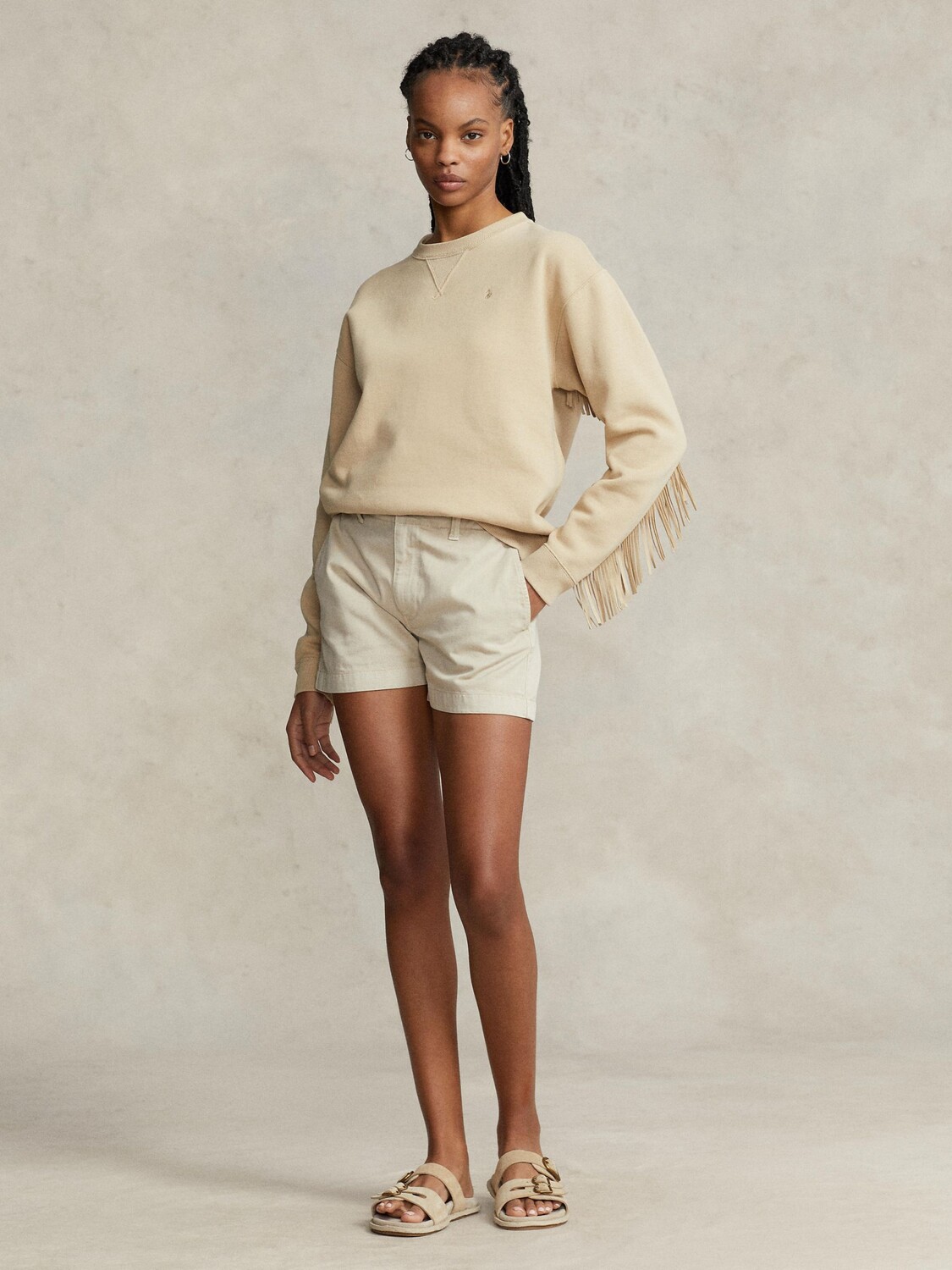 

Толстовка из хлопчатобумажной смеси с бахромой Polo Ralph Lauren, цвет Dune Tan