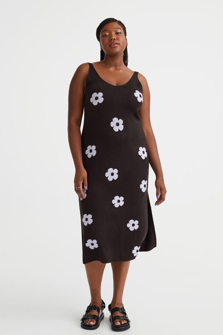

H&M+ Трикотажное платье, черный/цветы