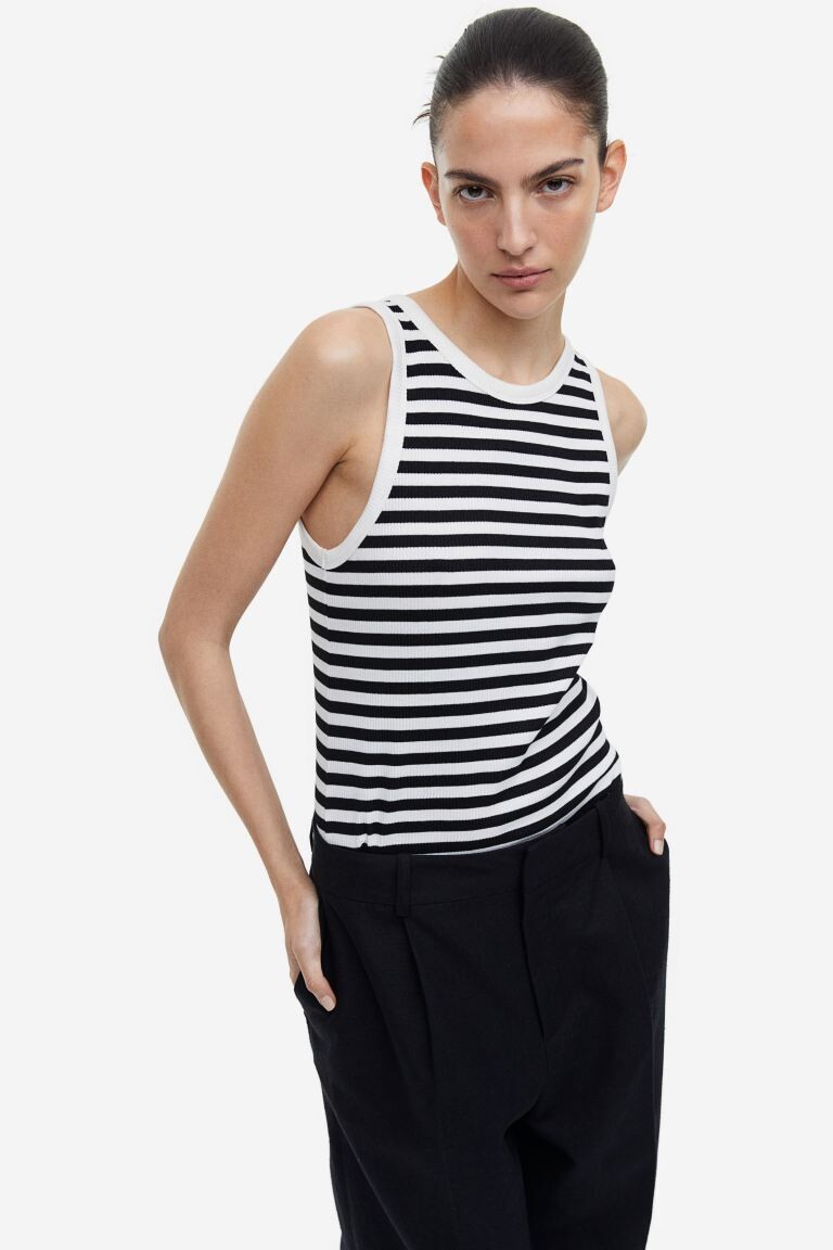 

Майка в рубчик H&M, белый/черный в полоску