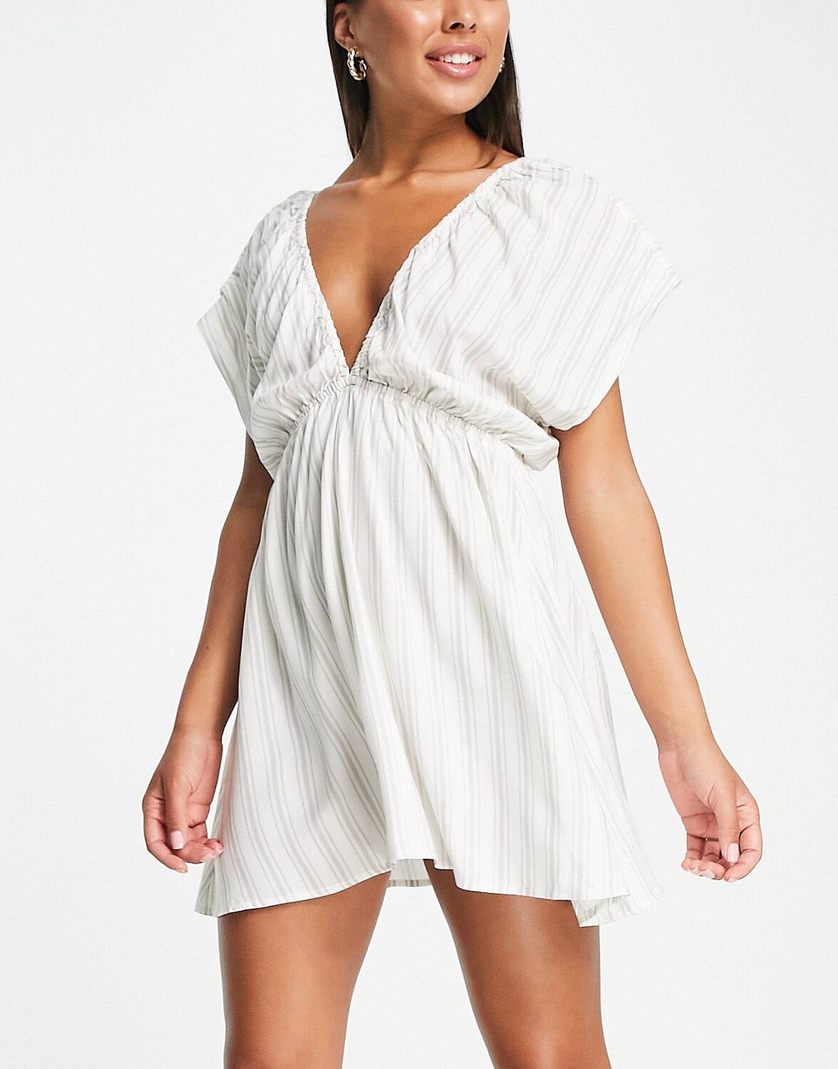 

Пляжное платье мини в полоску с рукавами-крылышками ASOS DESIGN