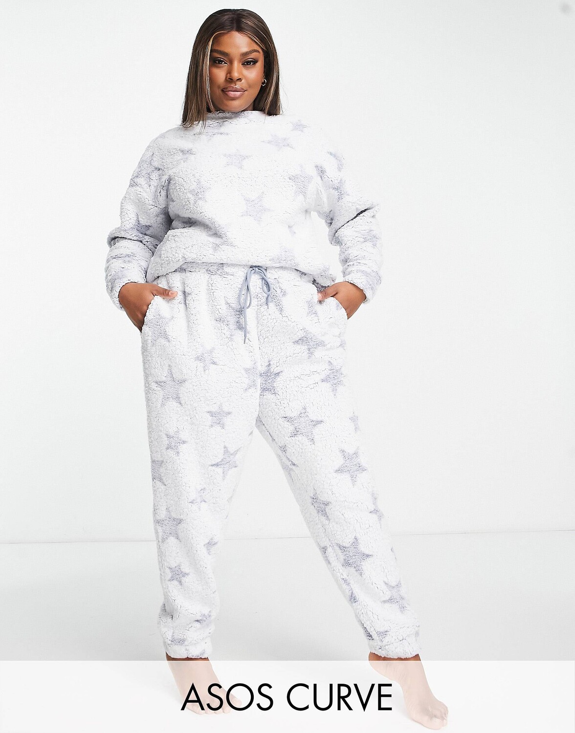 

Голубые джоггеры борг ASOS DESIGN Curve lounge mix & match star, Синий