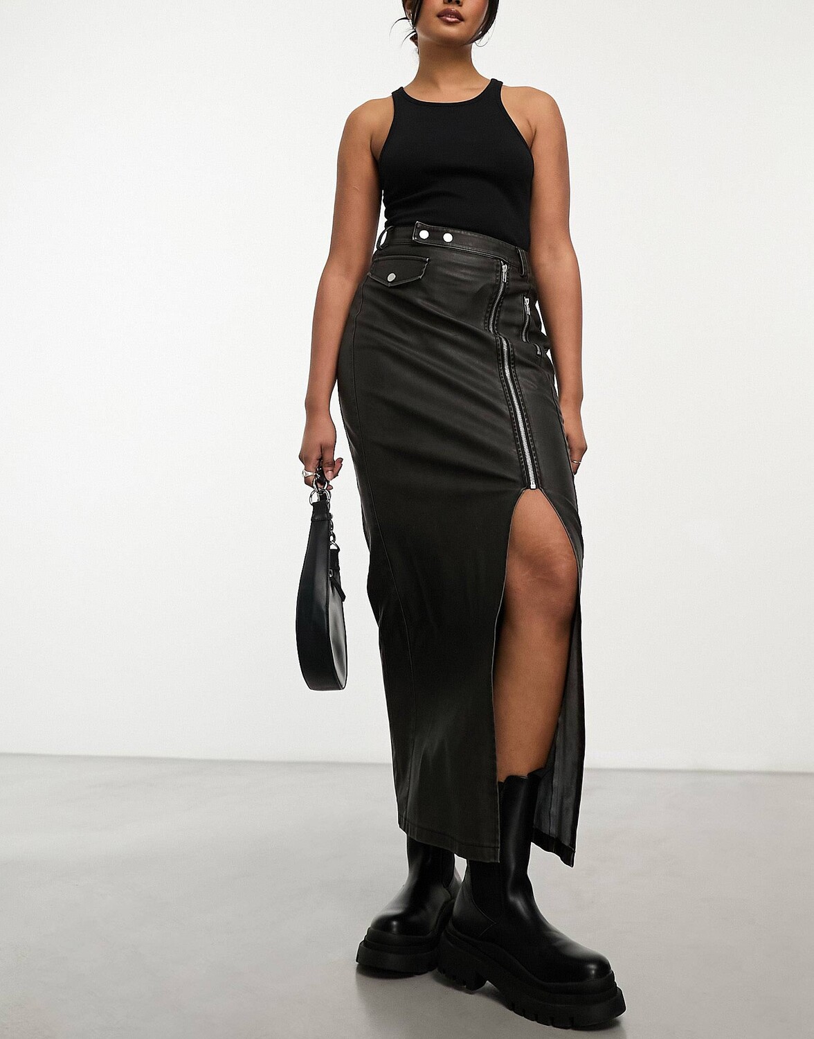 

Юбка Miss Selfridge Faux Leather Asym Zip Maxi, черный