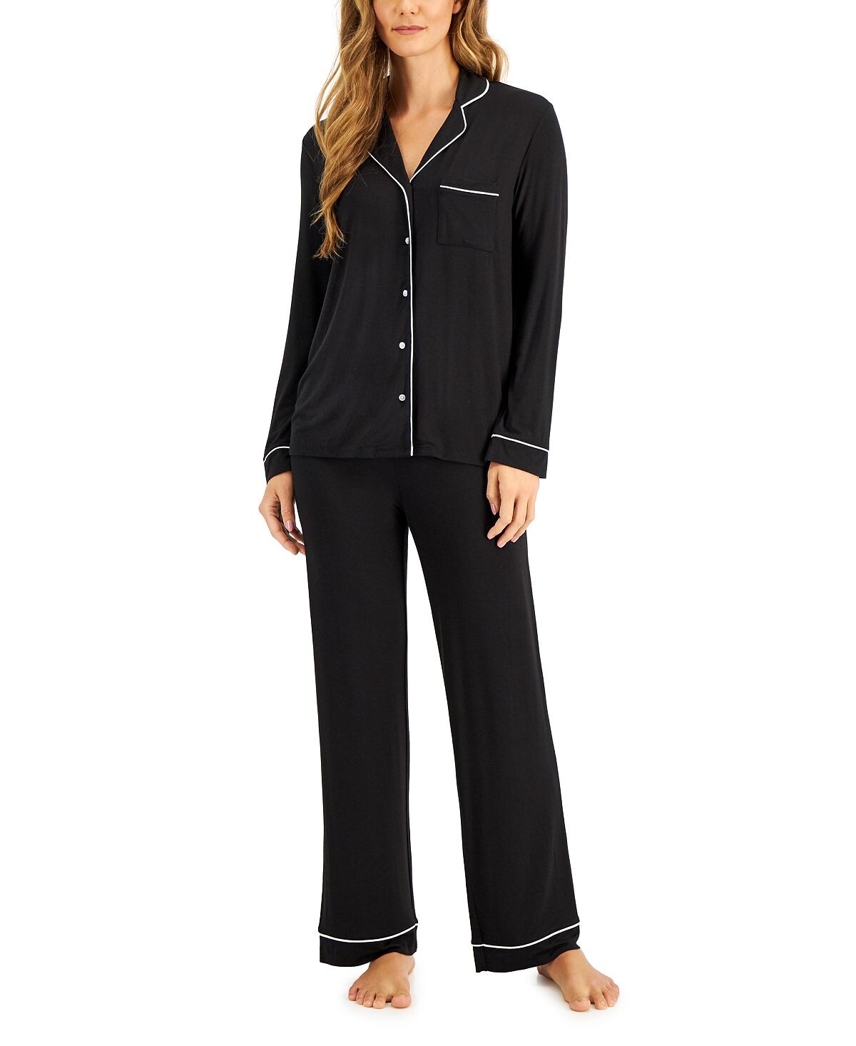 

Пижамный комплект notch collar, созданный для macy's Alfani, черный