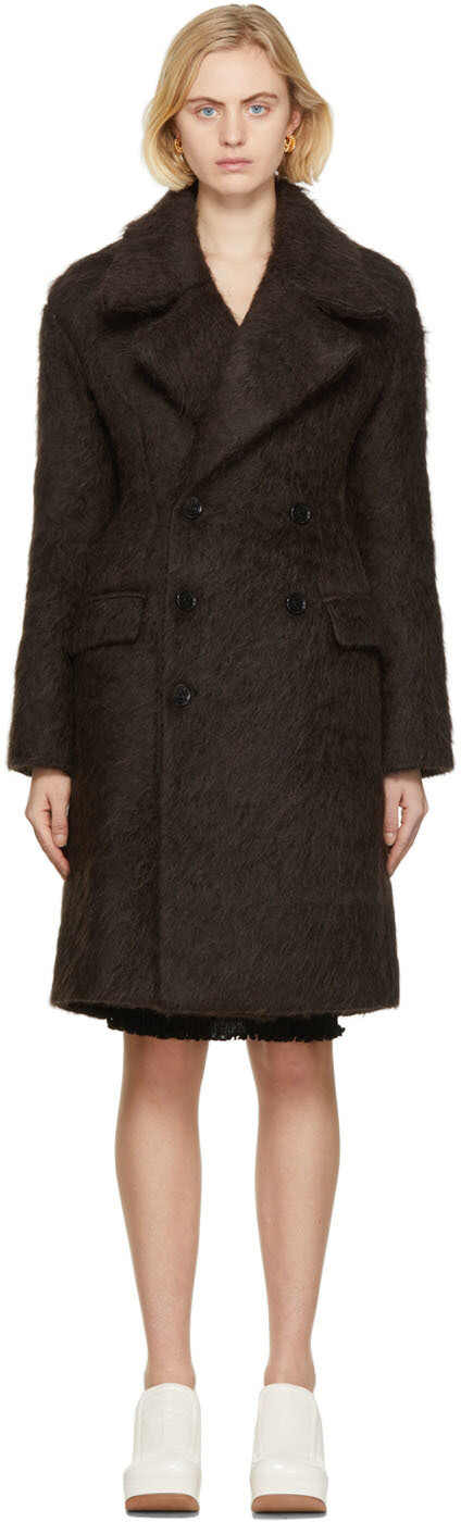 

Коричневое пальто из ворсованной альпаки Bottega Veneta, Коричневый;черный