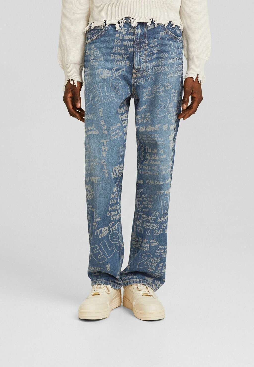 

Джинсы прямого кроя BAGGY PRINTED 05435179 Bershka, цвет blue denim