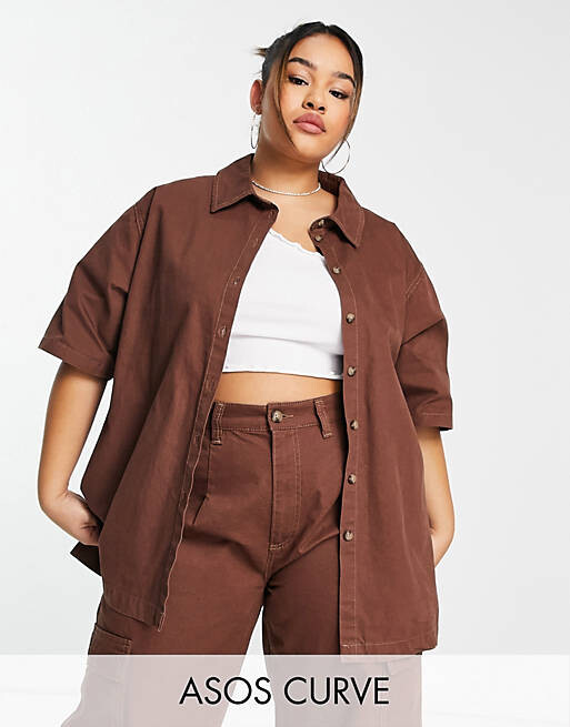 

Коричневая рубашка свободного кроя ASOS DESIGN Curve