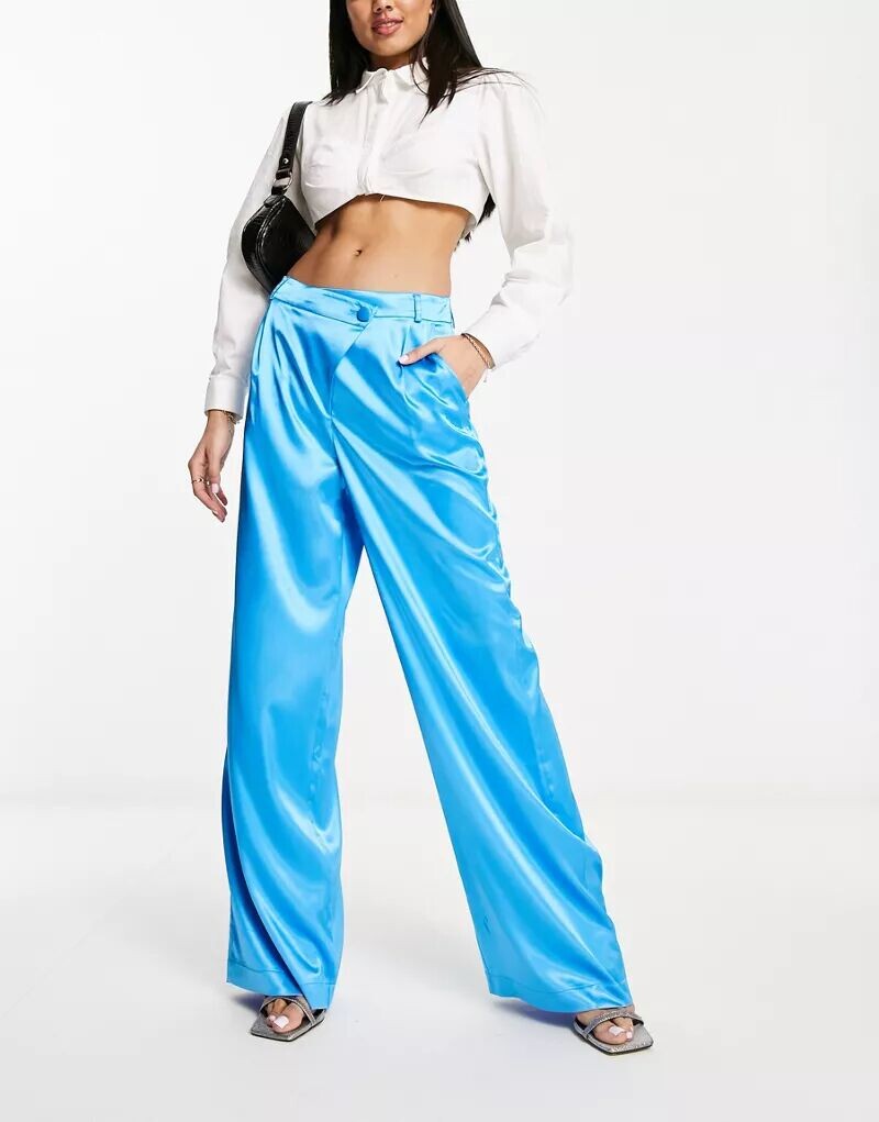 

Синие однотонные атласные брюки с заниженным поясом Miss Selfridge